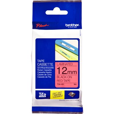 Nastro Brother TZe-431 - Nero su rosso (12 mm)