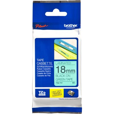 Nastro Brother TZe-741 - Nero su verde (18 mm)