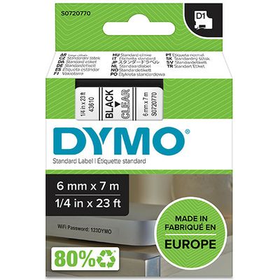 Nastro Dymo 43610 (S0720770) - Nero su trasparente (6 mm)