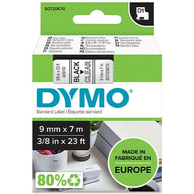 Nastro Dymo 40910 (S0720670) - Nero su trasparente (9 mm)