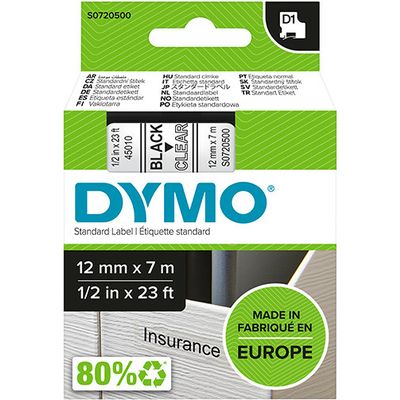 Nastro Dymo 45010 (S0720500) - Nero su trasparente (12 mm)