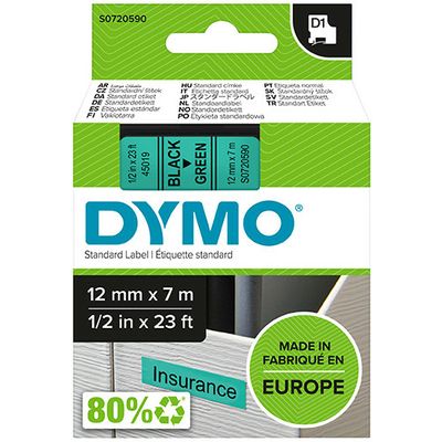 Nastro Dymo 45019 (S0720590) - Nero su verde (12 mm)