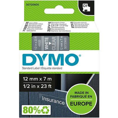 Nastro Dymo 45020 (S0720600) - Bianco su trasparente (12 mm)