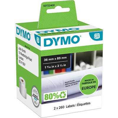 Etichetta Dymo 99012 (S0722400) - Nero su bianco (89 mm x 36 mm) 2 rotoli