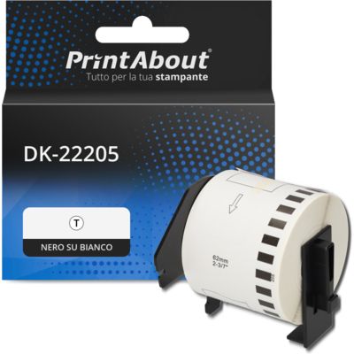 Etichetta compatibile Brother DK-22205 - Nero su bianco (62 mm)