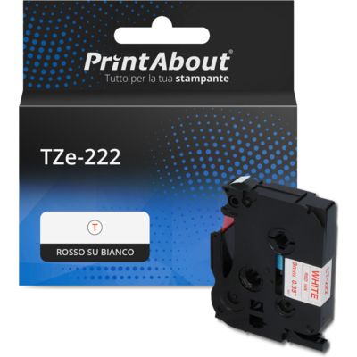 Nastro compatibile Brother TZe-222 - Rosso su bianco (9 mm)