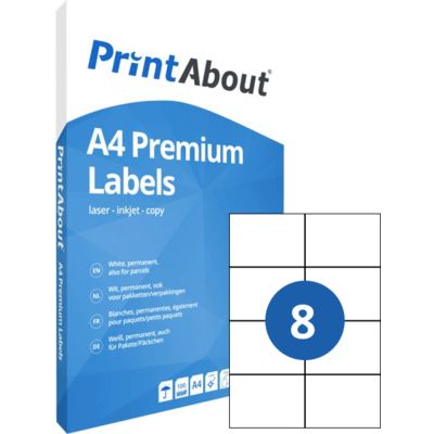PrintAbout Premium A4 foglio di adesivi 8 per foglio (105 mm x 74 mm)