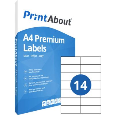 PrintAbout Premium A4 foglio di adesivi 14 per foglio (105 mm x 42,3 mm)
