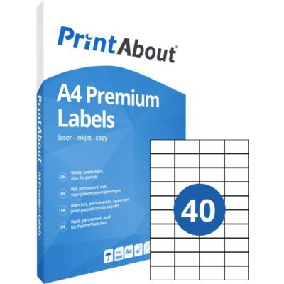 PrintAbout Premium A4 foglio di adesivi 40 per foglio (52,5 mm x 29,7 mm)