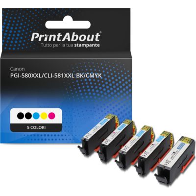 Cartuccia compatibile Canon PGI-580XXL PGBK/CLI-581XXL BK/CMYK - 5 colori Extra Alta Capacità Multipack