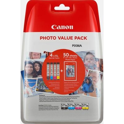 Canon CLI-571XL BK/C/M/Y + Confezione foto Cartuccia - 4 colori Alta capacità Multipack