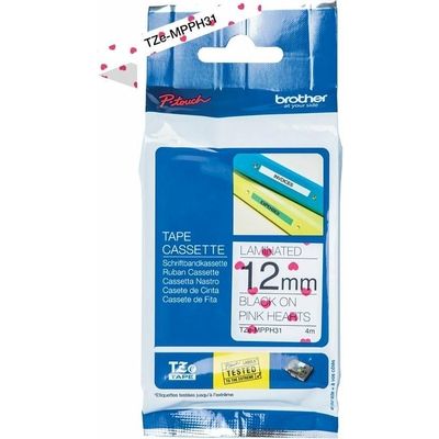Nastro Brother TZe-MPPH31 - Nero su bianco (cuori)