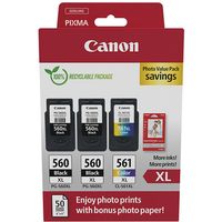 Cartuccia stampante Canon PG-560 + PG-560 + PG-561 photo value pack (PG-560XL) - Nero + 3 colori Multipack