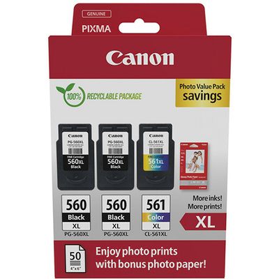 Cartuccia stampante Canon PG-560 + PG-560 + PG-561 photo value pack (PG-560XL) - Nero + 3 colori Multipack