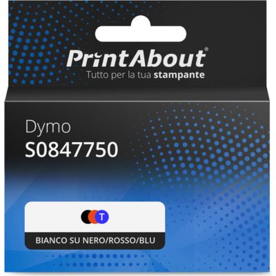 Nastro compatibile Dymo S0847750 (S0721660) - Bianco su nero/rosso/blu (9 mm)