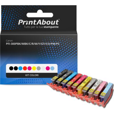 Cartuccia compatibile Canon PFI-300PBK/MBK/C/R/M/Y/GY/CO/PM/PC - 10 colori Multipack
