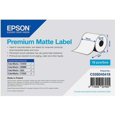 Etichetta Epson C33S045418 Premium Matte (76mm x 35m) - Bianco (Ruolo continuo)