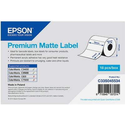 Etichetta Epson C33S045534 Premium Matte - Bianco (51 mm x 76 mm)