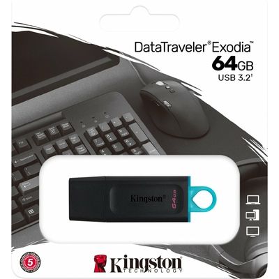 Chiave USB Kingston 64GB USB3.2 Gen 1 DataTraveler Exodia (Black + Teal)