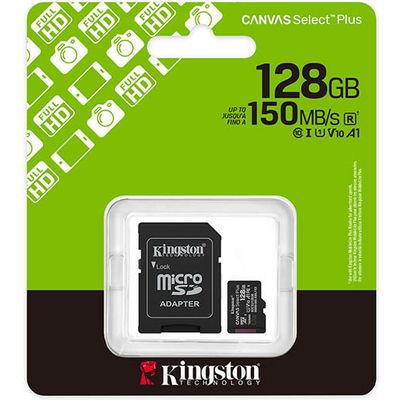 Scheda SD Kingston 128GB microSDXC Canvas Select Plus Gen3 150MB/s A1 Card + Adapter