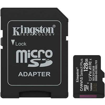 Scheda SD Kingston 128GB microSDXC Canvas Select Plus Gen3 150MB/s A1 Card + Adapter