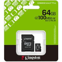 Scheda SD Kingston 64GB microSDXC Canvas Select Plus Gen3 100MB/s A1 Card + Adapter