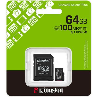 Scheda SD Kingston 64GB microSDXC Canvas Select Plus Gen3 100MB/s A1 Card + Adapter