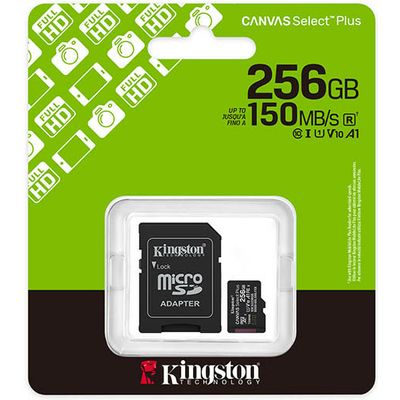 Scheda SD Kingston 256GB microSDXC Canvas Select Plus Gen3 150MB/s A1 Card + Adapter