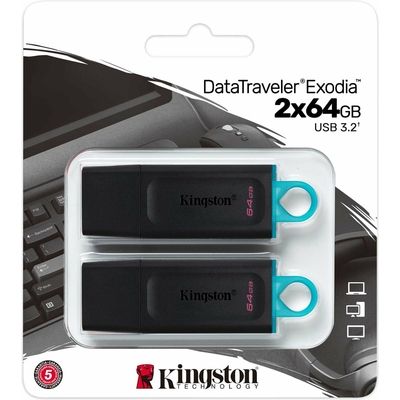 Chiave USB Kingston 64GB USB3.2 Gen 1 DataTraveler Exodia (Black + Teal) - 2x